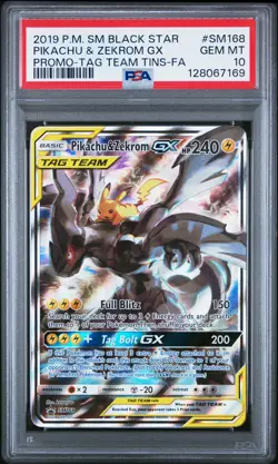 2019 POKEMON SM BLACK STAR PROMO #SM168 FULL ART/PIKACHU & ZEKROM GX PSA 10 - Image 1
