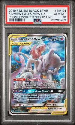 2019 POKEMON SM BLACK STAR PROMO #SM191 FULL ART/MEWTWO & MEW GX PSA 10 - Image 1