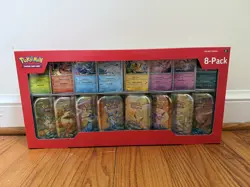 Prismatic Evolutions Costco 8 Mini-Tin Bundle w/ Promo Cards New Sealed - Image 1