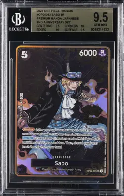 2025 ONE PIECE PROMO CARDS PREM BANDAI JPN 2ND ANN. SET #OP04-083 SABO BGS 9.5 - Image 1