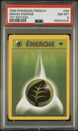 TCG 1999 Pokemon FRENCH Energie 1ST Edition Card GRASS Energy # 99 Graded PSA 8 - Image 1