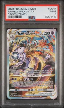 2023 POKEMON SWORD & SHIELD CROWN ZENITH #GG44 FULL ART/MEWTWO VSTAR PSA 9 - Image 1