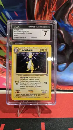 CGC 7 Near Mint Ampharos 1/111 Holo Neo Genesis Pokemon Card NM - Image 1