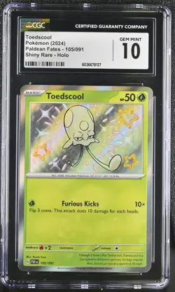 TOEDSCOOL Paldean Fates Shiny Rare #105 CGC 10 Gem Mint Pokemon - Image 1