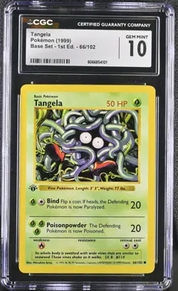CGC 10 GEM MINT Tangela 1999 Base Set 1st Edition Shadowless 66/102 Pokemon Card - Image 1