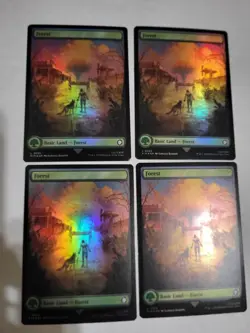 MTG FALLOUT FOREST 4X LAND ALL FOIL SET ART EX-MINT FREE SHIP!!! - Image 1