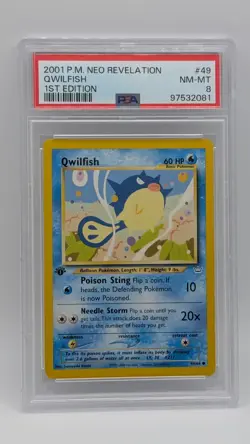 2001 Pokemon 1st Edition Neo Revelation Qwilfish 49/64 PSA 8 NM-MT! - Image 1