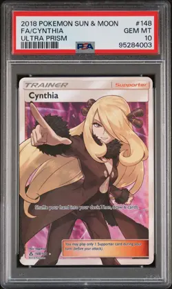 2018 POKEMON SUN & MOON ULTRA PRISM #148 FULL ART/CYNTHIA PSA 10 - Image 1
