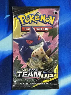 Pokemon 2019 Sun & Moon Team Up Booster Pack Gengar Mimikyu Art Nm Mint - Image 1