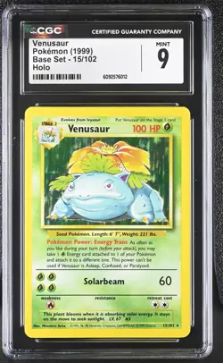 CGC 9 MINT Venusaur 1999 Base Set 15/102 Holo Pokemon Card - Image 1