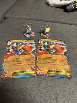 2 Mega Lucario EX Figures and 2 Jumbo Size Pokemon Cards Near Mint - Image 1