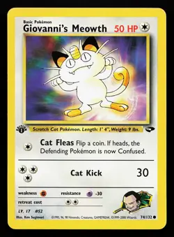 Giovanni's Meowth 74/132 1st Edition Gym Challenge Pokemon Card - Image 1