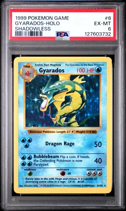1999 POKEMON BASE SET SHADOWLESS #6 GYARADOS-HOLO PSA 6 - Image 1