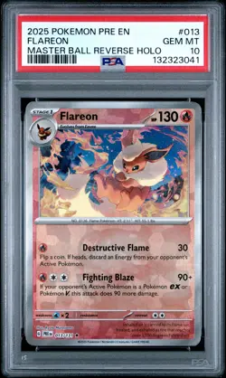 Flareon Master Ball Reverse Holo Pokemon Pre En-Prismatic Evolutions 013 PSA 10 - Image 1