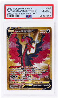 2022 Pokemon Sword and Shield Brilliant Stars Galarian Moltres V Secret PSA 10 - Image 1