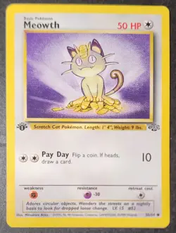 1st Edition Meowth 56/64 TCG Pokemon 1999 Jungle F3 Vintage WoTC LP+ - Image 1