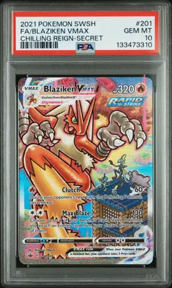 2021 POKEMON CHILLING REIGN SECRET FULL ART #201 BLAZIKEN VMAX PSA 10 - Image 1