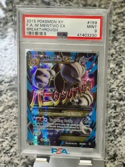 2015 POKEMON XY BREAKTHROUGH FULL ART F.A MEWTWO EX 159/162 PSA 9 MINT - Image 1