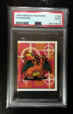 1999 Merlin Pokemon Charizard Topps Sticker #180 PSA 9 MINT Nintendo - Image 1