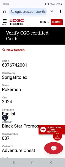 Sprigatito EX Black Star Promo 087 CGC NM/Mint+ 8.5 English Pokemon - Image 2