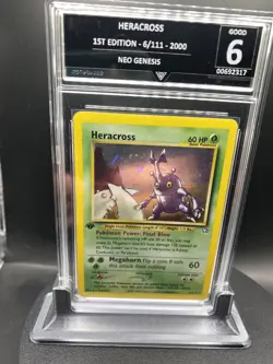 Pokemon TCG Heracross Neo Genesis Holo Card 6/111 First Edition graded 6 - Image 1