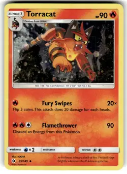 2017 Pokemon, Sun & Moon, #25/149 Torracat, Promo, Cosmos Holo Uncommon - Image 1