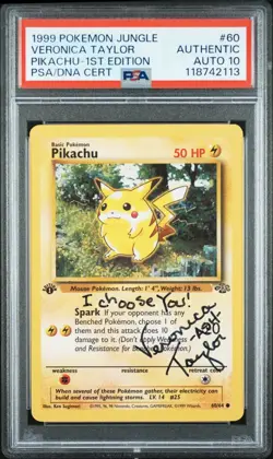 PSA Auto 10 1999 1st Ed. Pokemon Jungle Pikachu VERONICA TAYLOR SIGNED BLACK INK - Image 1
