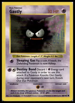 Gastly 050/102 Base Set (Shadowless) Pokemon Card Vintage WOTC | LP - Image 1