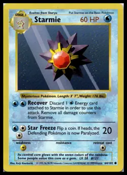 Starmie 064/102 Base Set (Shadowless) Pokemon Card Vintage WOTC | LP - Image 1