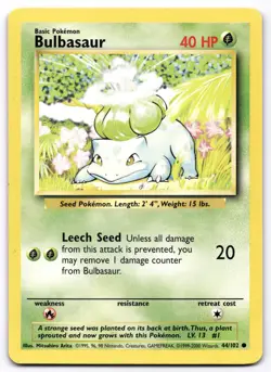 Bulbasaur 044/102 Base Set Pokemon Card Vintage WOTC | LP - Image 1