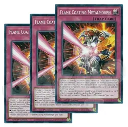 Yugioh - Flame Coating Metalmorph x 3 - 1st Edition NM - Plus Free Holo Card - Image 1