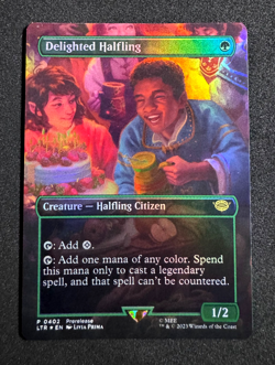 MTG DELIGHTED HALFLING 0402 LORD OF THE RINGS LTR PRERELEASE BORDERLESS FOIL - Image 3