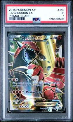 2015 POKEMON XY PRIMAL CLASH #150 FULL ART/GROUDON EX PSA 1 - Image 1