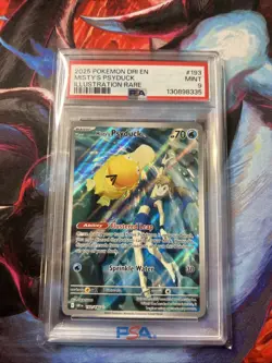 2025 Pokemon Destin Rivals Misty’s Psyduck 193/182 Illustration Rare PSA MINT 9 - Image 1