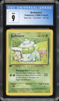 1999 Pokemon FRENCH 1st Edition Base Set Bulbizarre-Bulbasaur 44/102 CGC 9 MINT - Image 1