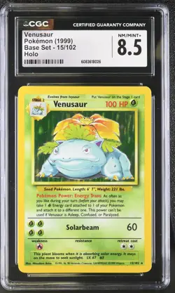 CGC 8.5 Venusaur 1999 Base Set 15/102 Holo Pokemon Card - Image 1