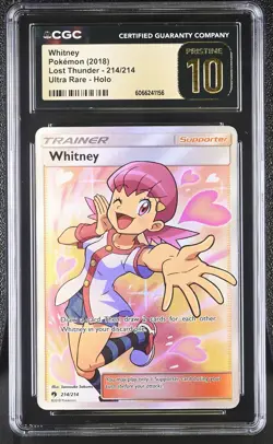 CGC 10 PRISTINE Whitney 2018 Lost Thunder 214/214 Ultra Rare Holo Pokemon Card - Image 1