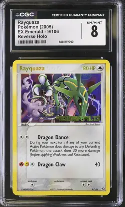 CGC 8 Pokemon English Rayquaza 9/106 2005 EX Emerald Rare Reverse Holo - Image 1