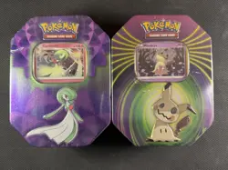 Pokemon Cards Factory Sealed x2 Tins Mimikyu Gardevoir 3 Packs Inside Each Swsh - Image 1