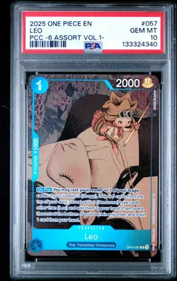 2025 ONE PIECE OP10-057 PREMIUM CARD COLLECTION VOL 1 LEO PROMO PSA 10 - Image 1