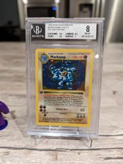 BGS 8 NM 1st Edition SHADOWLESS Machamp HOLO Pokemon 1999 Base Set 8/102 Beckett - Image 1