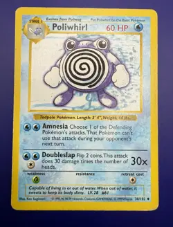 💫Pokemon Base Set 1st Edition Shadowless Poliwhirl 38/102 WOTC MP - Image 1