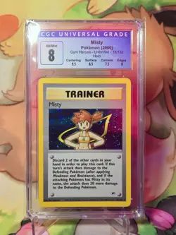Misty 2000 Gym Heroes 18/132 Holo Rare Pokemon Card CGC 8 W/sub- Grades WOTC - Image 1