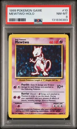 1999 POKEMON BASE SET UNLIMITED #10 MEWTWO-HOLO PSA 8 - Image 1