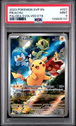 2023 POKEMON SVP EN-SV BLACK STAR PROMO #027 PIKACHU PALDEA EVOLVED ETB PSA 9 - Image 1
