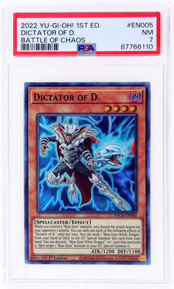 2022 Yu-Gi-Oh Battle of Chaos 1st Edition Dictator of D. Sr #BACHEN005 PSA 7 - Image 1