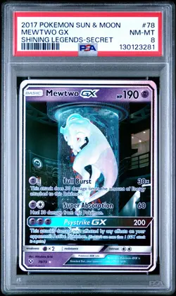 2017 POKEMON SUN & MOON SHINING LEGENDS SECRET #78 MEWTWO GX PSA 8 - Image 1
