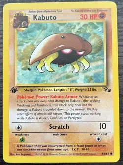 1st Edition Kabuto 50/62 Pokemon TCG WOTC Base Set Fossil MINT - Image 1