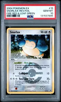 SNORLAX 15/112 PSA 10 EX FIRE RED & LEAF GREEN REVERSE HOLO POKEMON CARD ENGLISH - Image 1