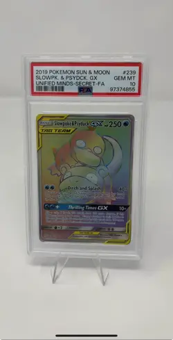 2019 Pokemon Unified MindsSlowpoke & Psyduck GX Holo Card 239/236 PSA 10 - Image 1
